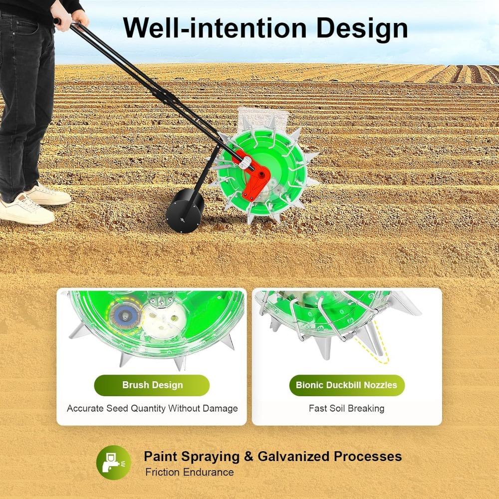 Hand-Pushed Seeder, 12-Hole Corn Planter, Portable Roller Seeder, 5-Inch Spacing Precision Seeder and Fertilizer