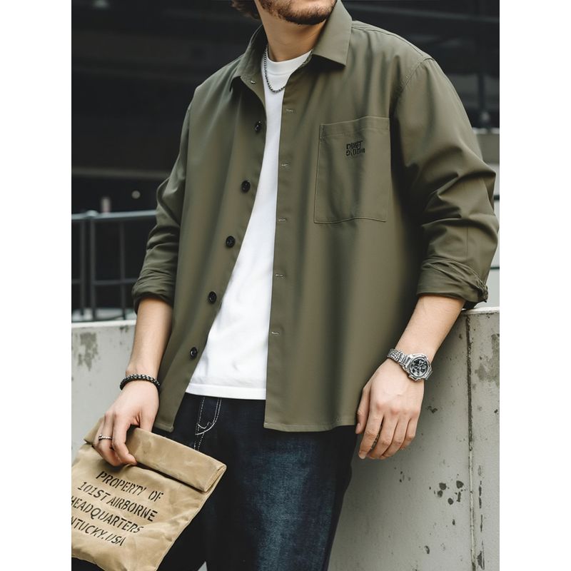 American Retro Elastic Quick-Drying Shirt Men's Long-Sleeved Spring and Autumn Lapel Jacket Foreign Trade Men's Loose Casual Shirt