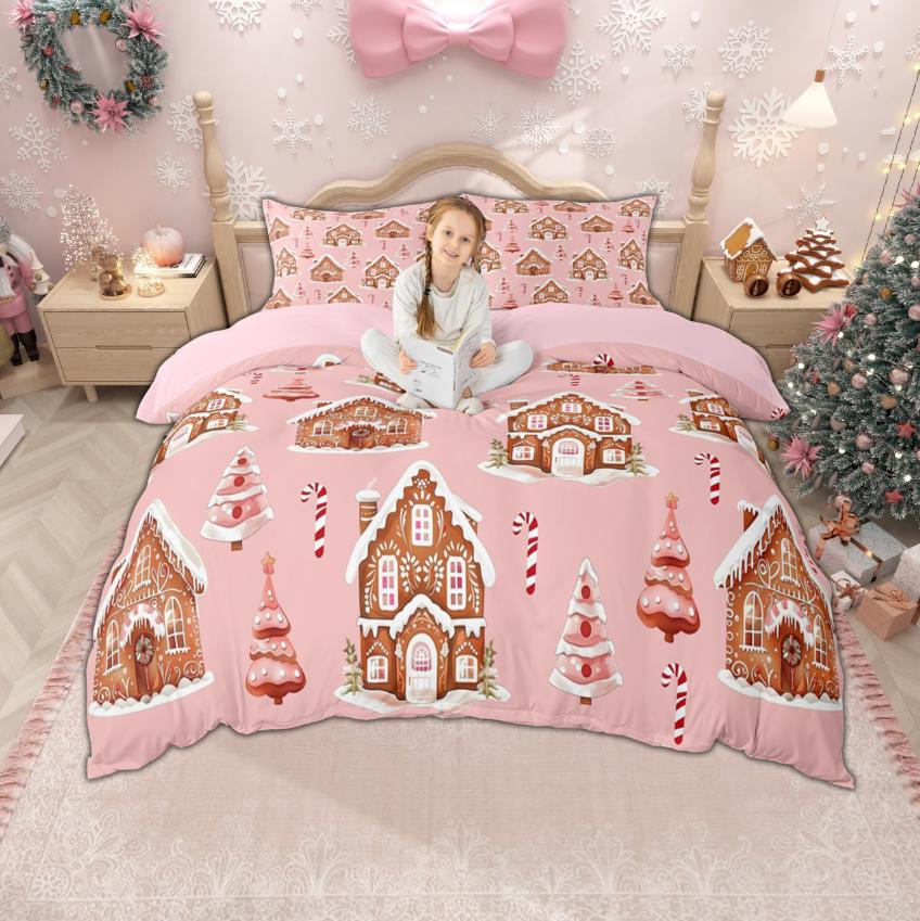 Homewish Merry Christmas Duvet Cover Set For Girls Boys 2Pcs/3Pcs, Gingerbread Xmas Tree Bedding, Nutcracker Comforter Cover Set