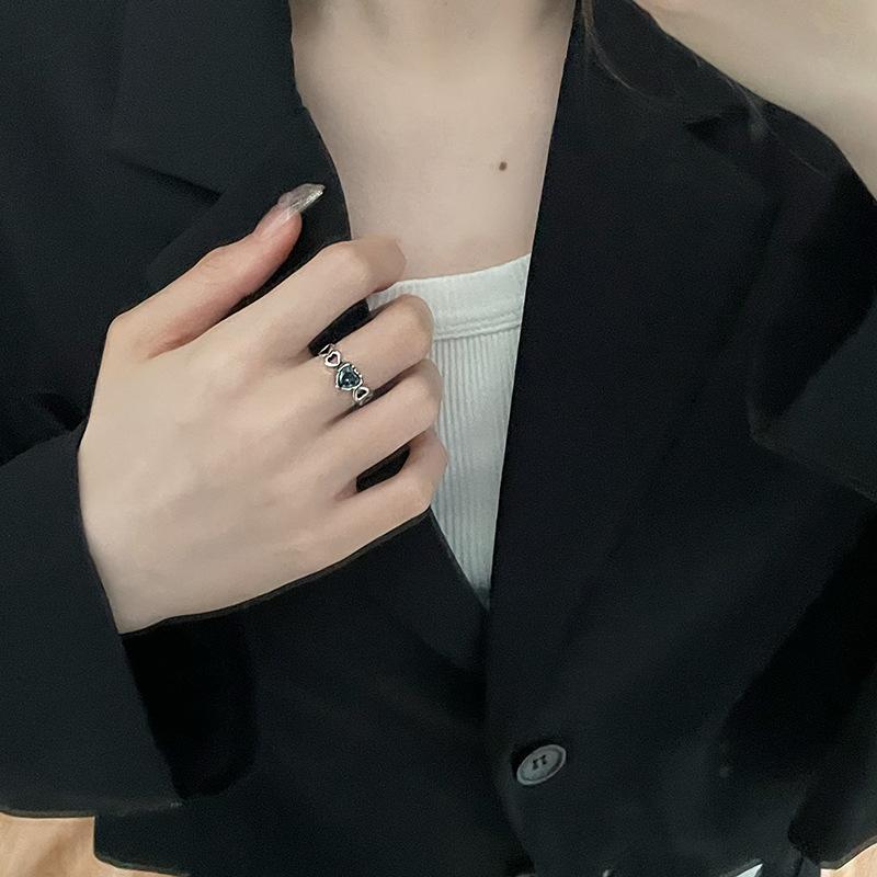 Kuaishou Original Niche Design Love Wings With Diamonds Punk Retro Personality Trendy Cool Index Finger Ring Adjustable opening