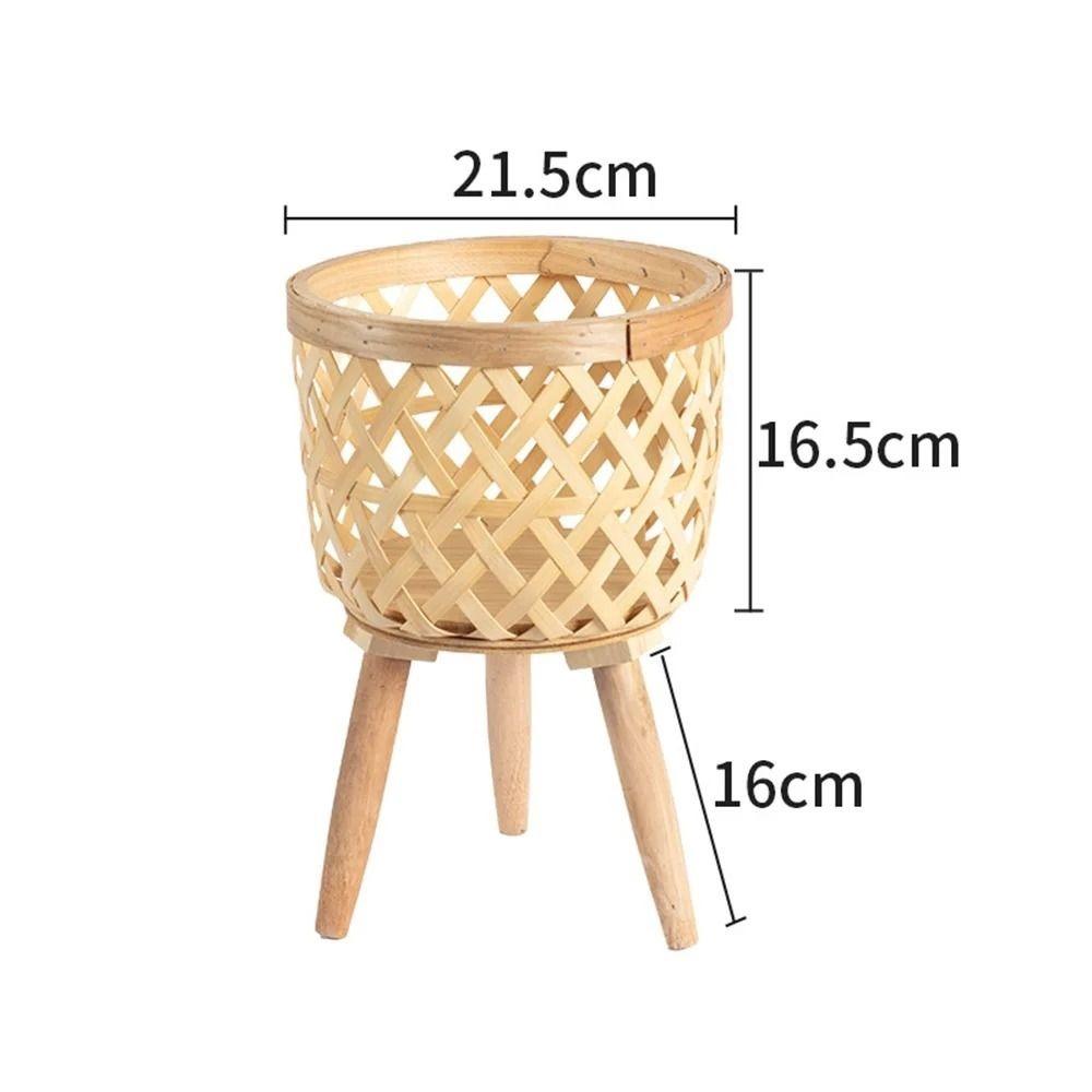 Handmade Bamboo Woven Flower Pot With Stand Stool With Legs Plant Flower Display Storage Stand Straw Woven