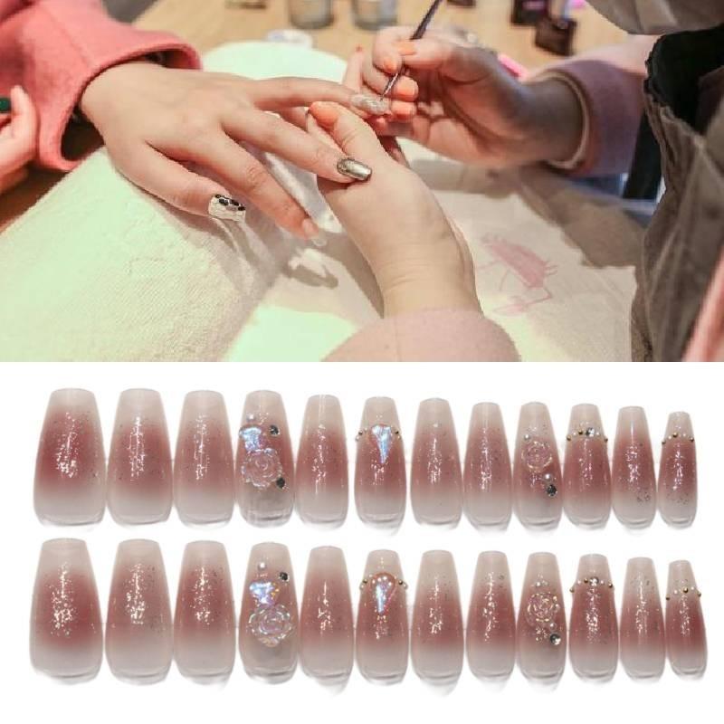 Glamorous 643 Aurora Diamond Flower Handmade Blush Finger Nail Sticker Manicure Wholesale