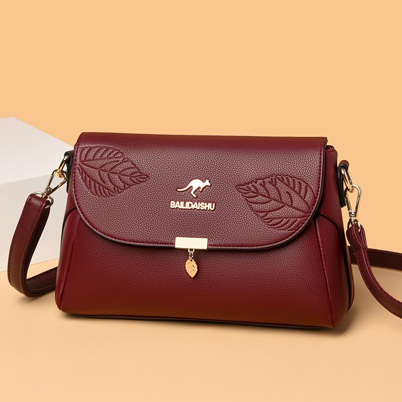 Women's Bag Fashion Soft Leather Embossed Shoulder Bag Middle-aged Women Crossbody Bag Trend Women's Bag