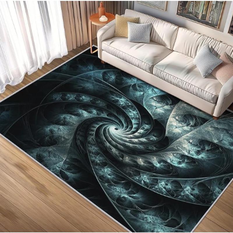 Cosmic Fractal Design Carpet Blue Green Spiral Galaxy Pattern Mysterious Swirl Art Bohemian Style Living Room Floor Rug