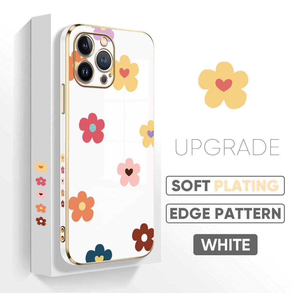 For iPhone 16 15 Max Samsung S24 S23 Plus A15 A35 A53 A73 Xiaomi 11T 12T 13T Redmi 13C Beautiful Flowers Soft Plated TPU Phone Case Cover
