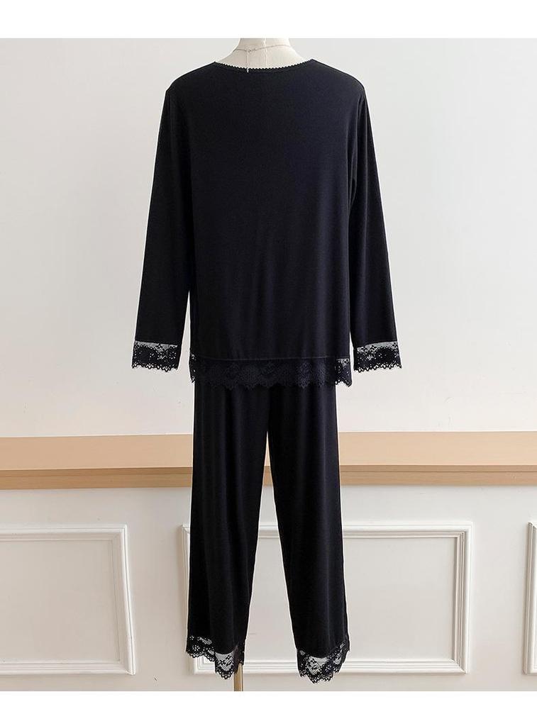 Lace Long Sleeve Pajama Set: Women's Loose-Fit Autumn/Winter Wear, Versatile for Outdoor Use.