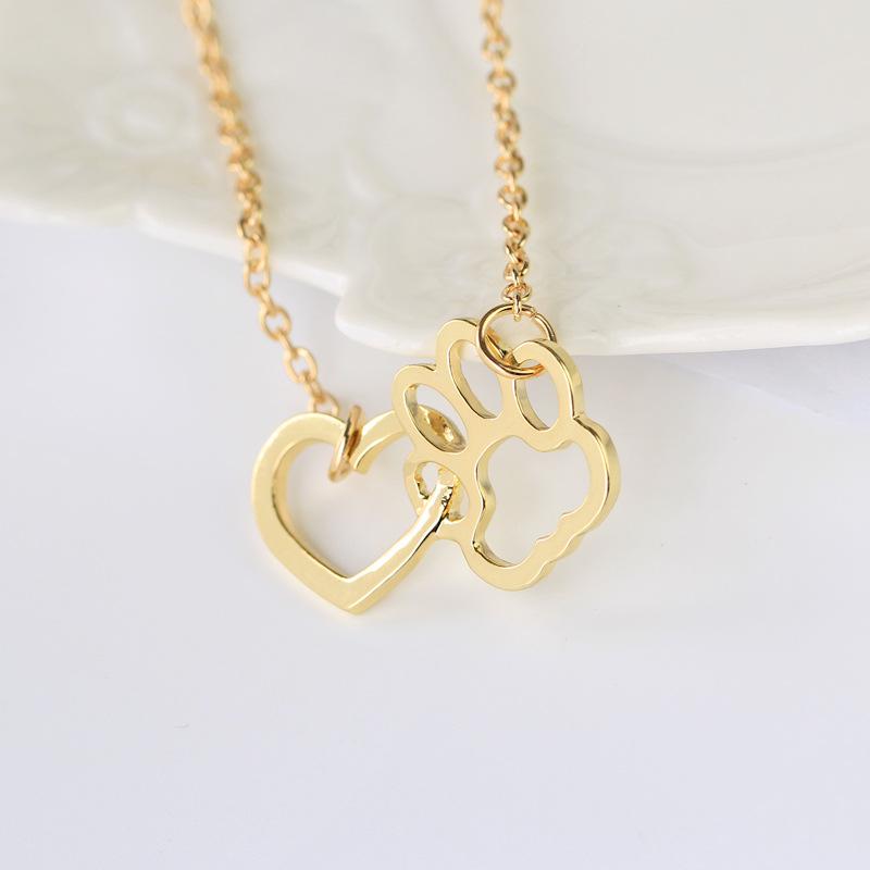 ZRM Fashion Hollow Pet Paw Footprint Necklace Shellhard Cute Animal Dog Cat Love Heart Pendant Necklace Jewelry For Women Girls