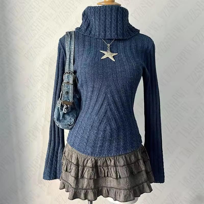 Trendy Plaid Knit Off-Shoulder Ruffle Sweater