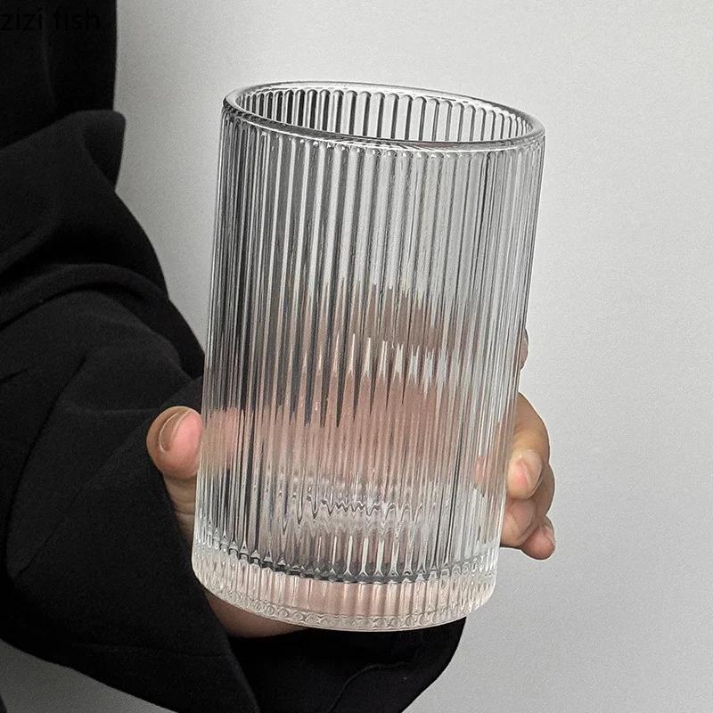 Vintage Vertical Patterned Glass Cup Large Capacity Water Cups Coffee Mug Beverage Cup Cold Drink Cups Wine Glass Wine Glasses