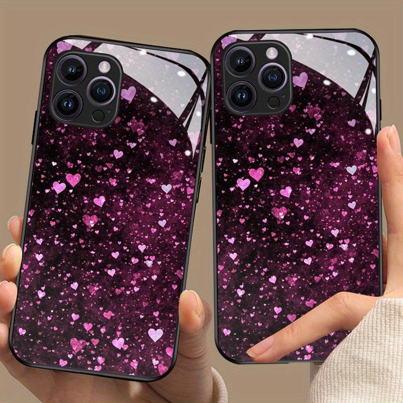 

Закаленное стекло чехол для телефона для iPhone 17, 16, 15, 14, 13, 12, 11pm Pro Plus. Дизайн с розовым сердцем на весь экран. iPhone 11 Pro Max