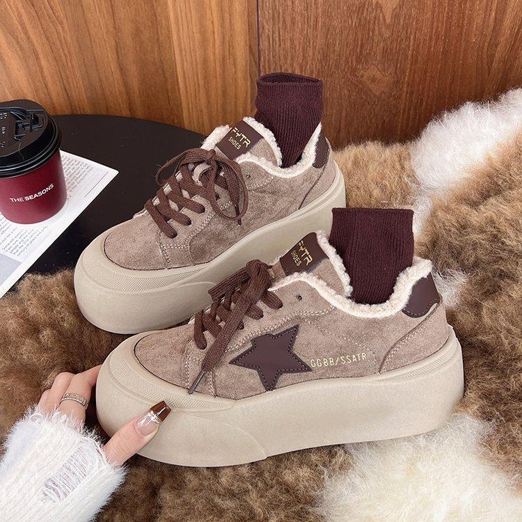 Korean Version Thick-soled Old Dirty Little Dirty Shoes Lamb Wool Shoes Star Velvet Cotton Shoes Casual Bread Shoes Board Shoes Women