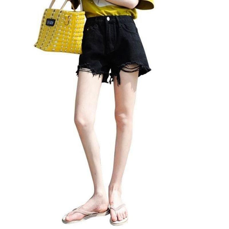 Pants Classic and Minimalist Fashion Versatile Black Broken Holes Burlap Thin Section A Word High Waist Loose Wide Leg Shorts Female Denim Shorts