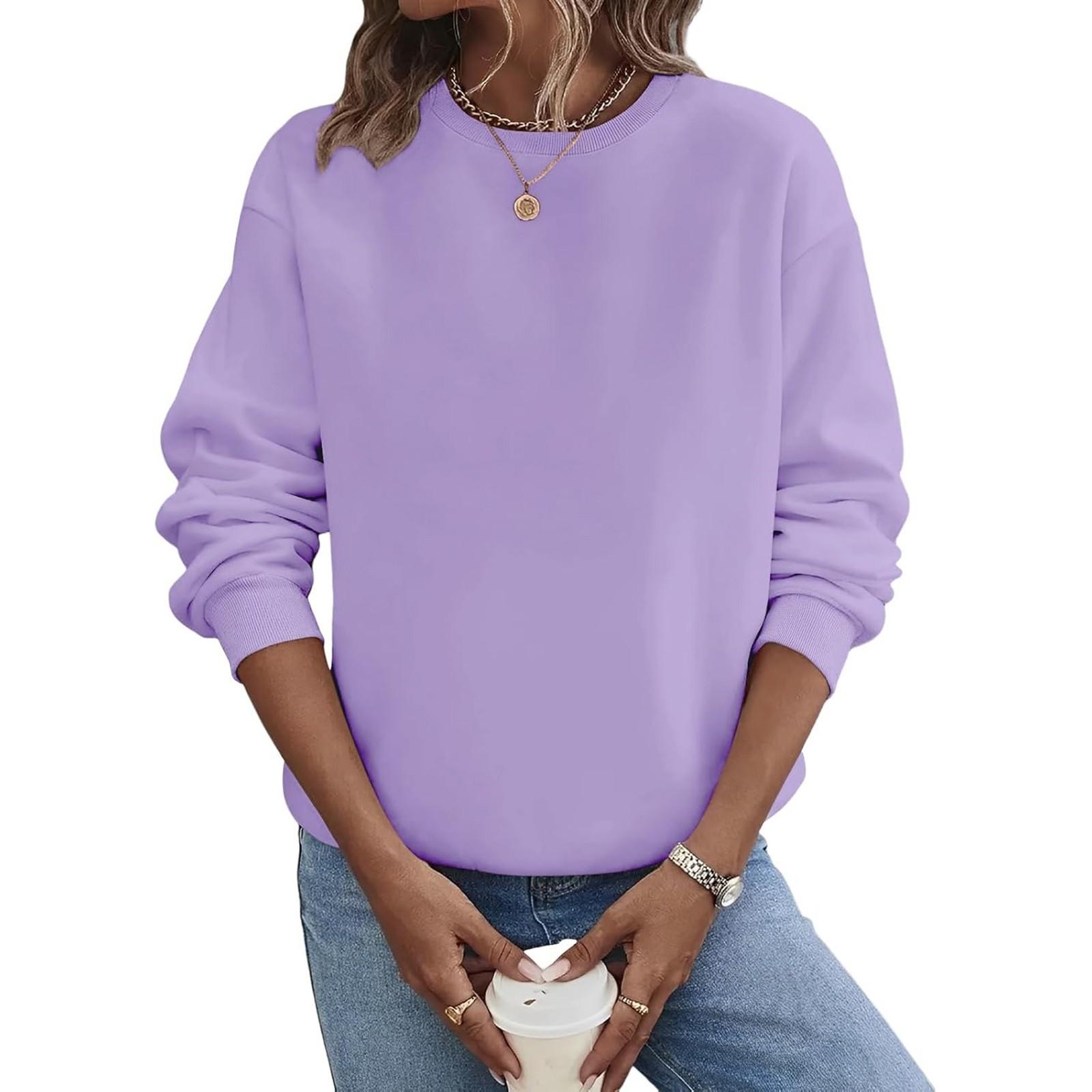 

Женский свободный пуловер с длинными рукавами, круглым вырезом, худи большого размера однотонного цвета XXL фиолетовый