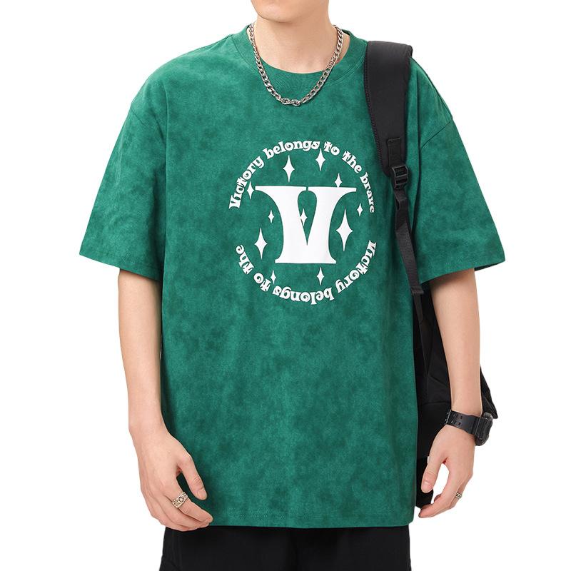 Summer New American Knitted Loose Print Men's T-shirt Short Sleeve