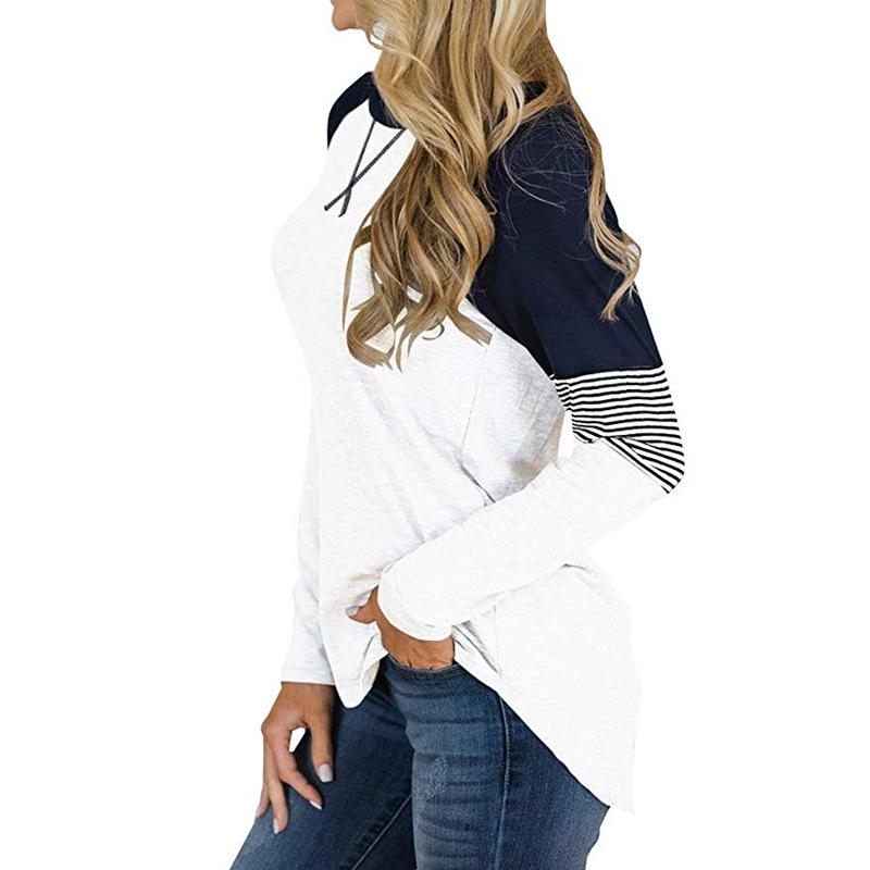 SCIONE Nová móda Dámské pruhované tričko Šití Kulatý výstřih Ležérní Dámské tričko Volný top