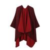 Double Sided Solid Color Open Front Poncho Cape Soft Woven Travel Blanket Wrap Shawl