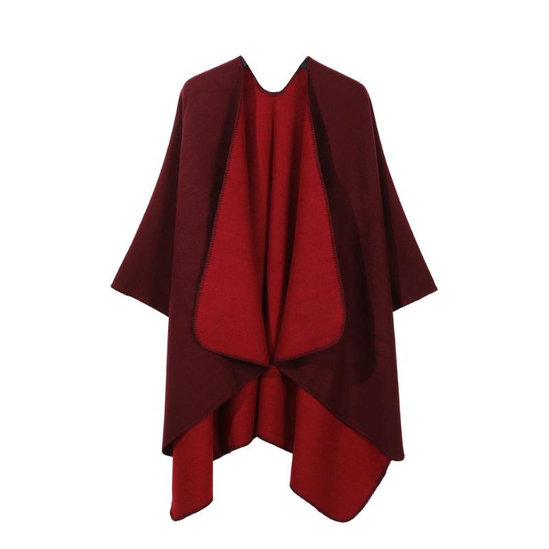Double Sided Solid Color Open Front Poncho Cape Soft Woven Travel Blanket Wrap Shawl
