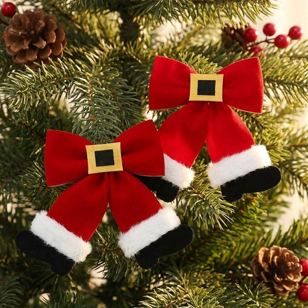 Red Christmas Bowknot Decoration Belt Bowknot Christmas Bow Pendant  Home Decoration