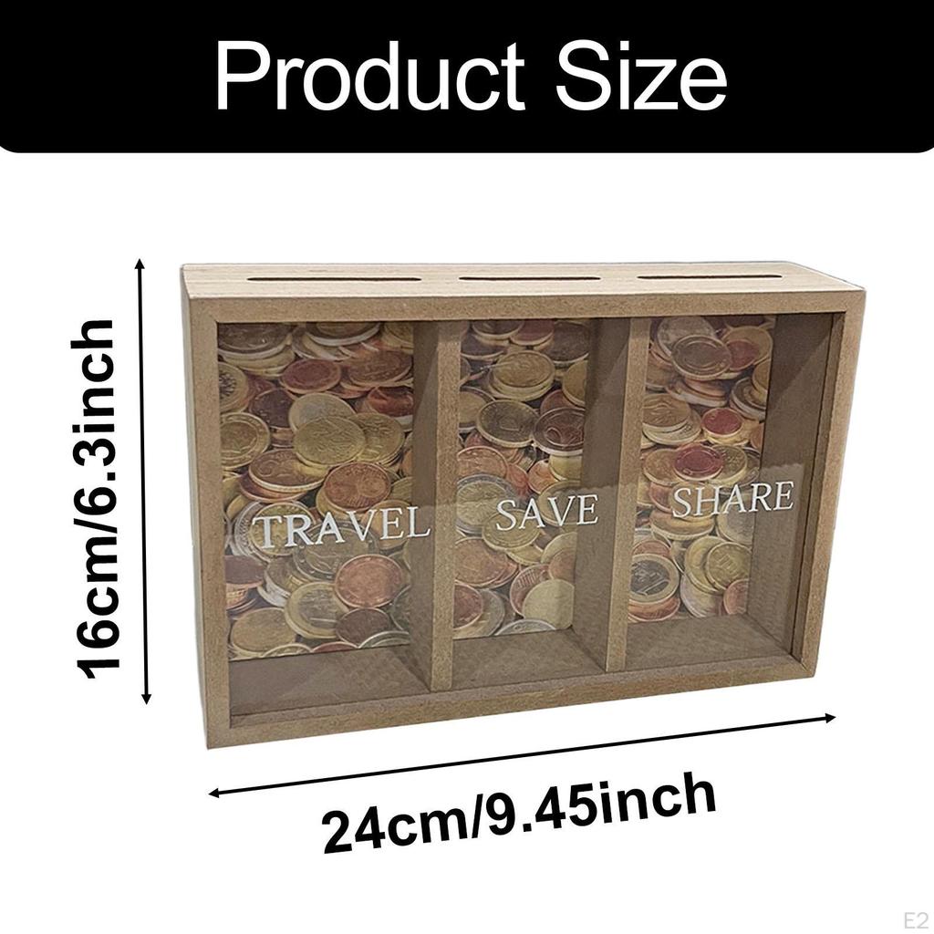 Wooden Piggy Bank Container Case Money Saving Jar for Desktop Kids Adults