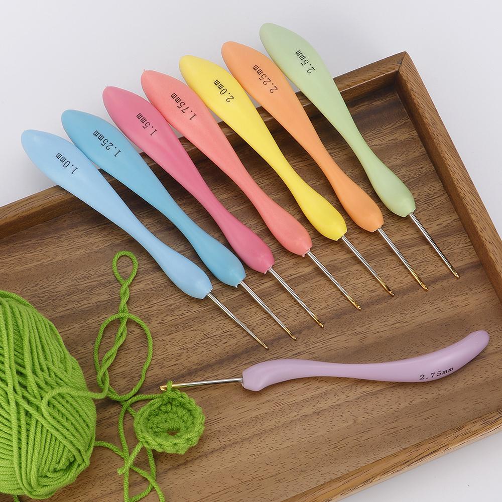 8PC/SET DIY Hand Knitting Tool, Fine Single Pointed Sweater Needle, Large Curved Handle Aluminum Crochet Hook, Size 1.0mm-2.75mm