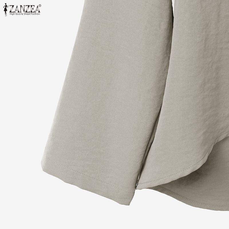 ZANZEA Women Casual Round Neck Solid Color Long Sleeve Retro Blouse
