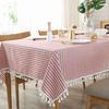Minimalist Striped Tablecloth Cotton Linen Tassel Anti Scalding Table Mat Rectangular Universal Dustproof Decorative Desk Cover