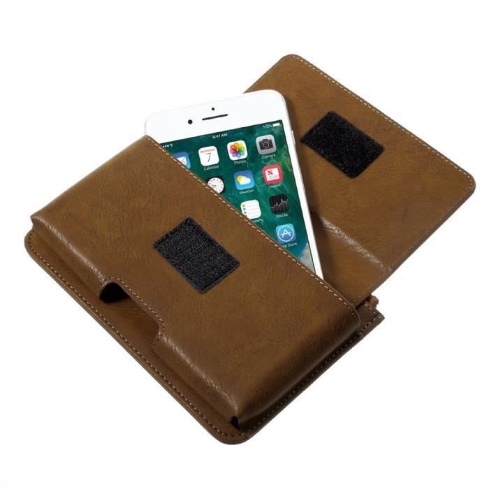 Étui à Ceinture Horizontale - Motorola - Moto E6 (2019) - Cuir Synthétique - Marron - Poche Intérieure