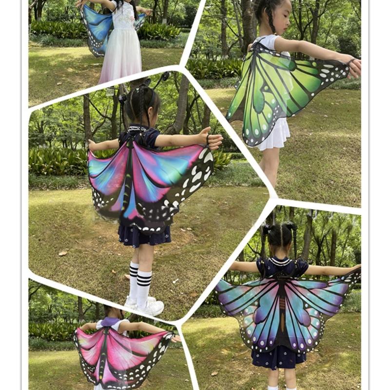 Boys Girls Shawl Butterfly Wing Dancing Party Photo Fairy Cosplay Accessory Christmas Halloween Dress up Cape Coverups
