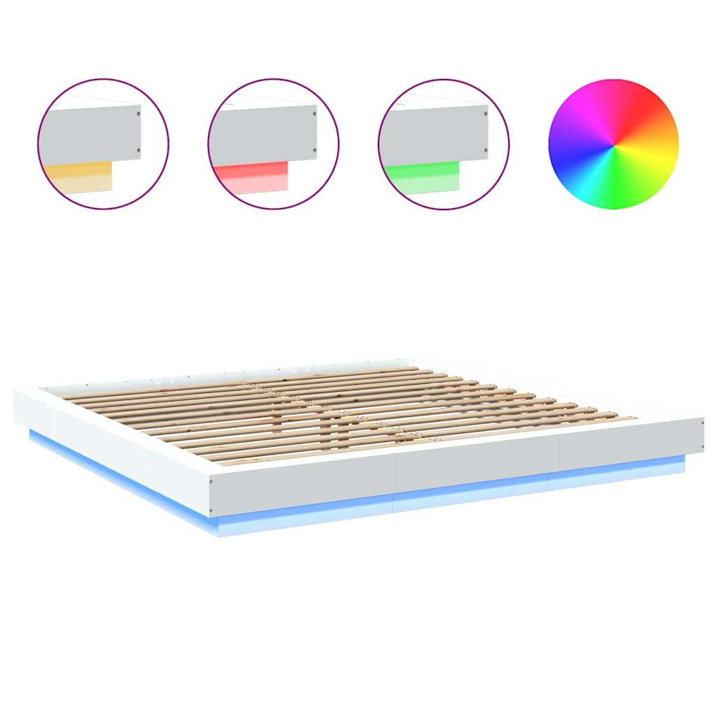 LED Bed Frame White 180 x 200 cm Engineered Wood