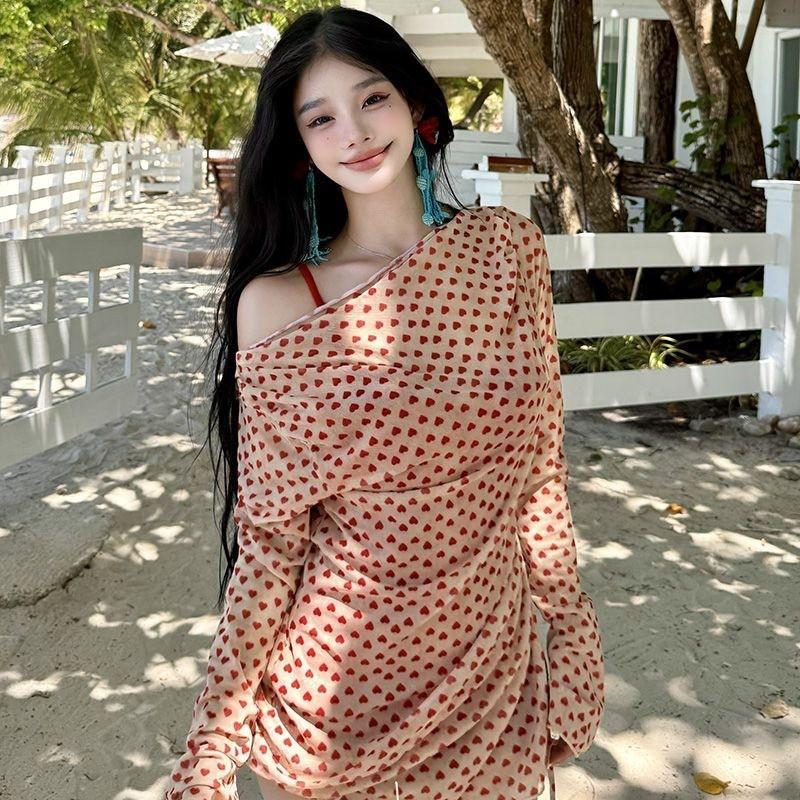 Swimsuit Women's One-piece Vacation Style Sweet Girl Blouse Beautiful Sexy Small Chest Slimming Meat-covering Hot
