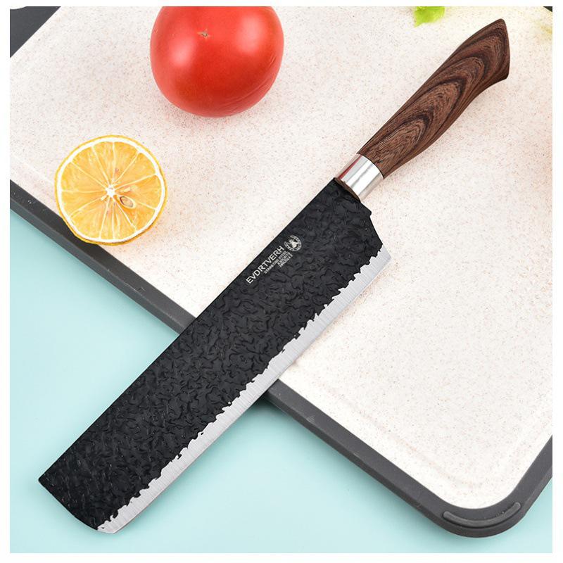 Hammered Stainless Steel Forged Cutlery Set with Sheathed Handles, Six Pieces