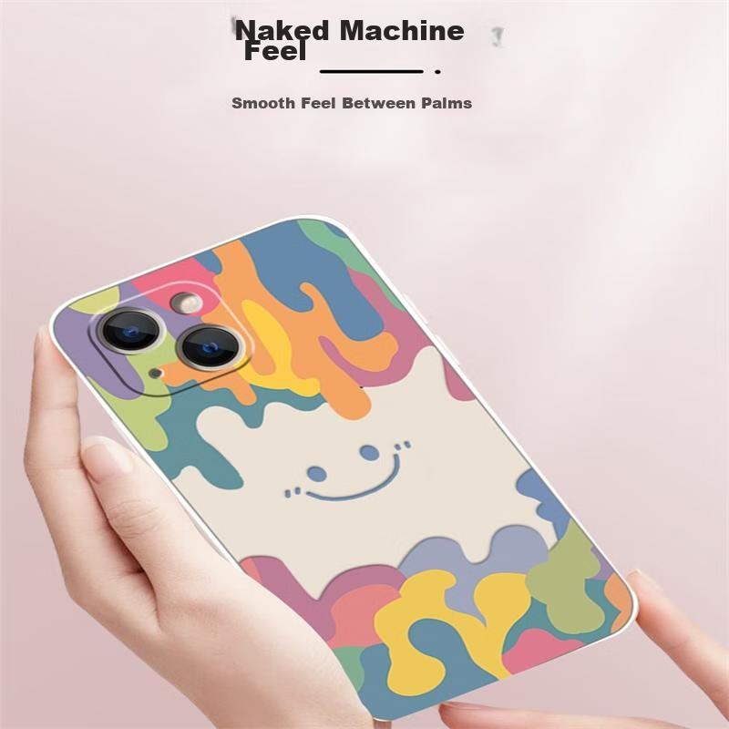Liquid Silicone Case for IPhone 13, Protective Cover with Painted Creative Design, Shockproof Soft Smiley Face], 6.1 Inch, White