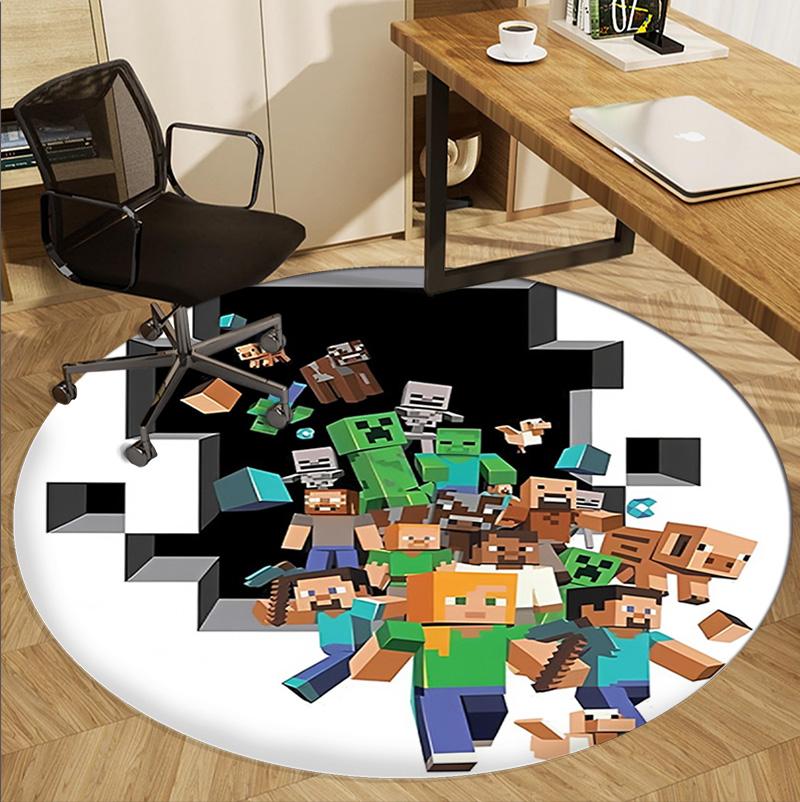 Minecraft Pattern Round Rug, Indoor/Outdoor Mat, for Picnic, Gameroom, Bedroom, Office, Living Room, Home Decor Carpet, Birthday Gift