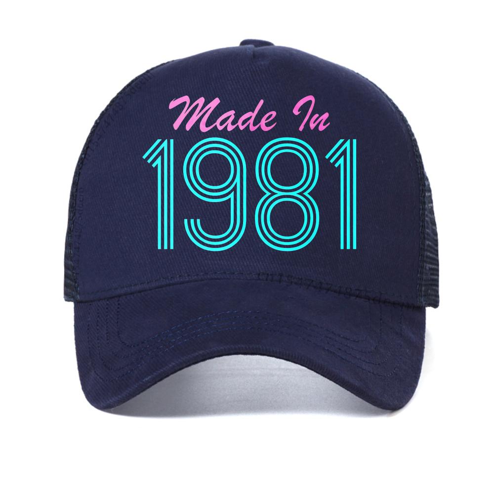 

Made In 1981 Cool Retro baseball cap for Men Funny 80s Latest Style Snapback Caps fashion summer Breathable sun hats Adjustable темно-синього кольору