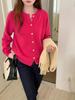 Gold Buckle Raglan Sleeve Wool Cardigan - Women's Pure Color Loose Knit, Long Sleeve Sweater Outerwear for Autumn-Winter.