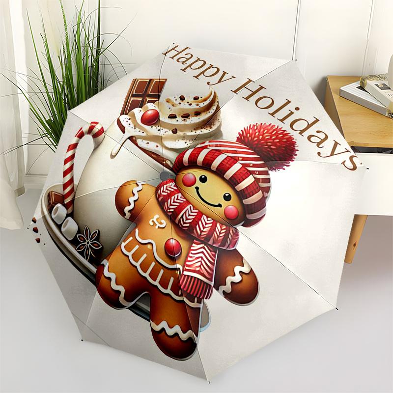 

Gingerbread Man Themed Travel Umbrella 8 Ribs Automatic Opening and Closing,Portable Folding Design,Compact and Stylish Umbrella Suitable