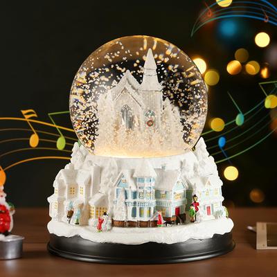 Lewondr Snow Globe Christmas Snow Dome with LED Lights Christmas Ornament Interior Decoration Room Decor Winter Town Built-in