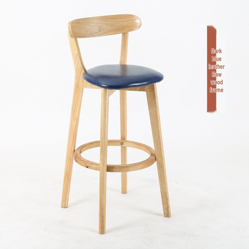 Nordic Solid Wood Bar Stool with Backrest - Modern Minimalist High Chair for Home or Milk Tea Shop