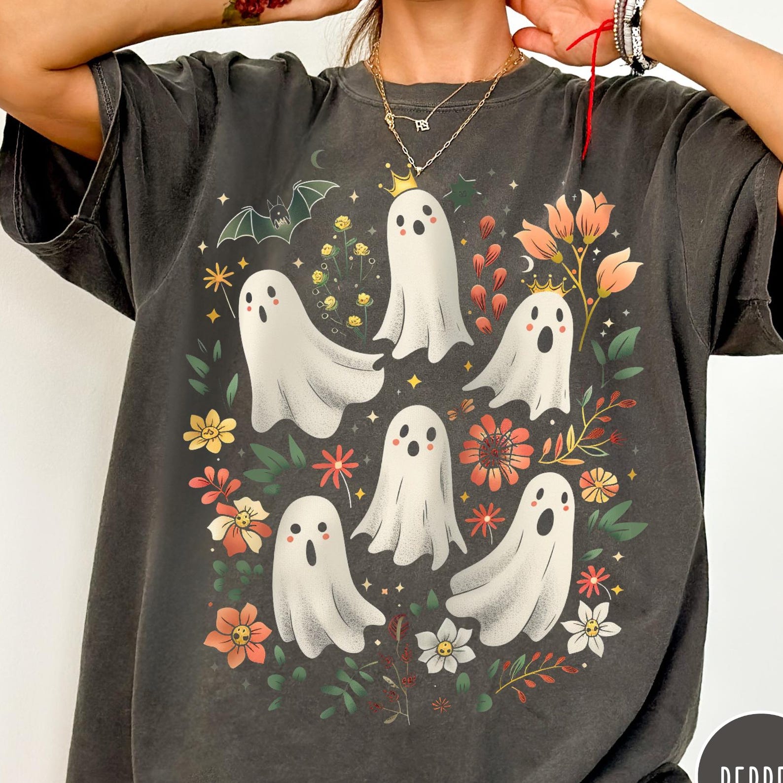 Boho Floral Halloween Comfort Colors® Shirt, Cute Ghost T-Shirt, Wildflower Ghost Tee, Spooky Floral Shirt, Cottagecore Halloween Gift S