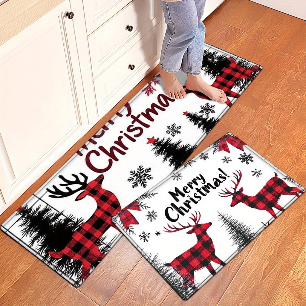 1Pcs Anti Fatigue Kitchen Rugs Merry Christmas Deer Print Waterproof Non-Slip Thick Cushioned Kitchen Mat Heavy Duty Comfort Standing Mat for Kitchen