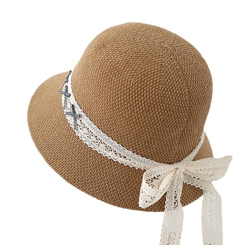 New fashion casual bow decorative webbing straw hat outdoor travel breathable small fresh sunshade sunscreen hat