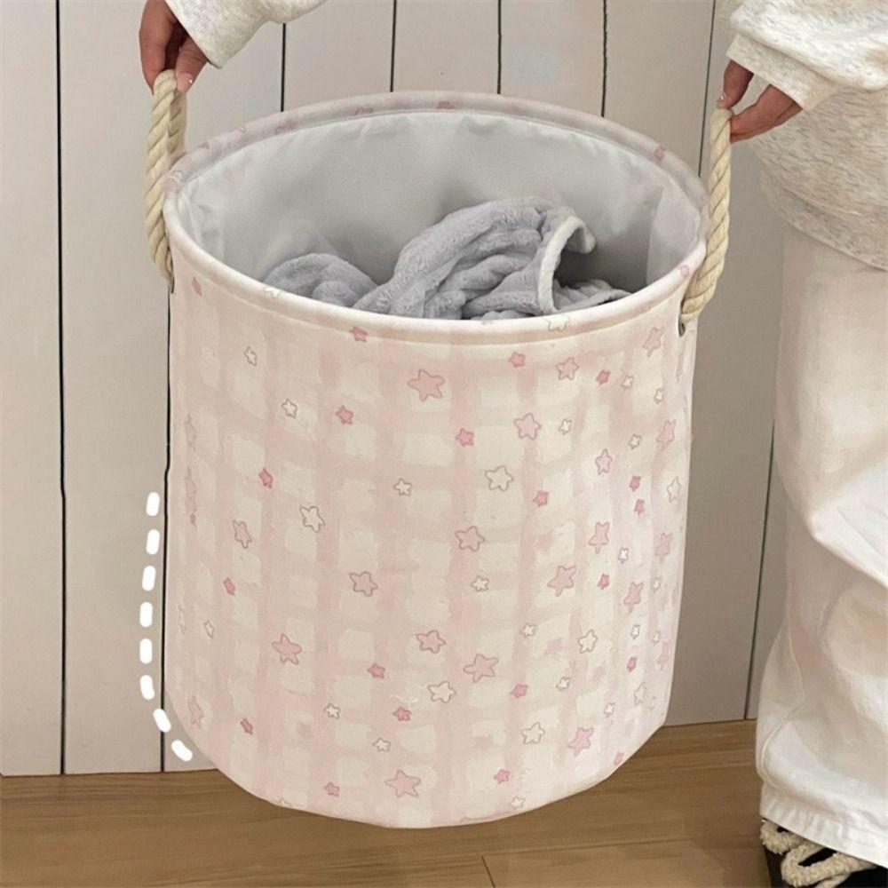Cute Dirty Clothes Basket Round Shape Sundries Storage Basket Portable Laundry Hamper Apartments
