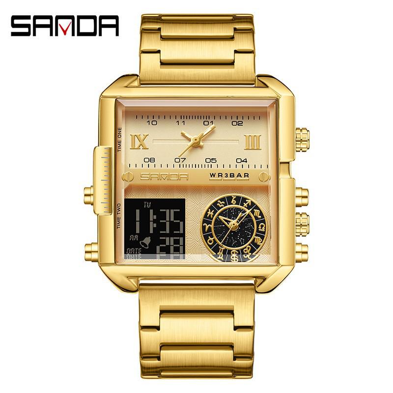Sanda Fashionable Men's Square Multifunctional Waterproof Sports Quartz Watch