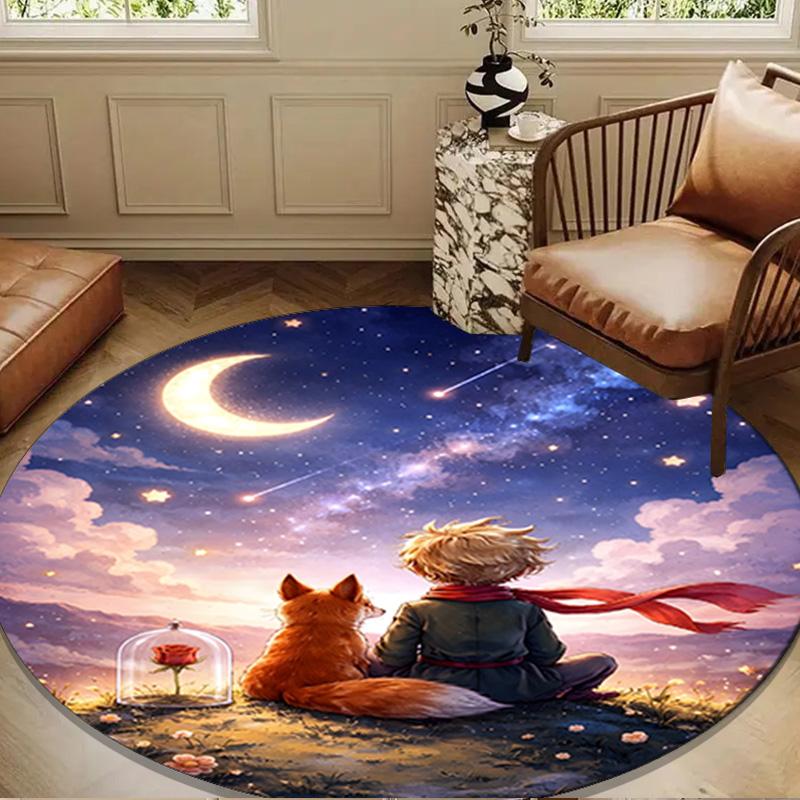 Prince's Nightly Embrace Round Rug for Livingroom,Bedroom, Palyroom, Chair Rug, Area rug, Circle Carpet, Large Size Fan Christmas gift