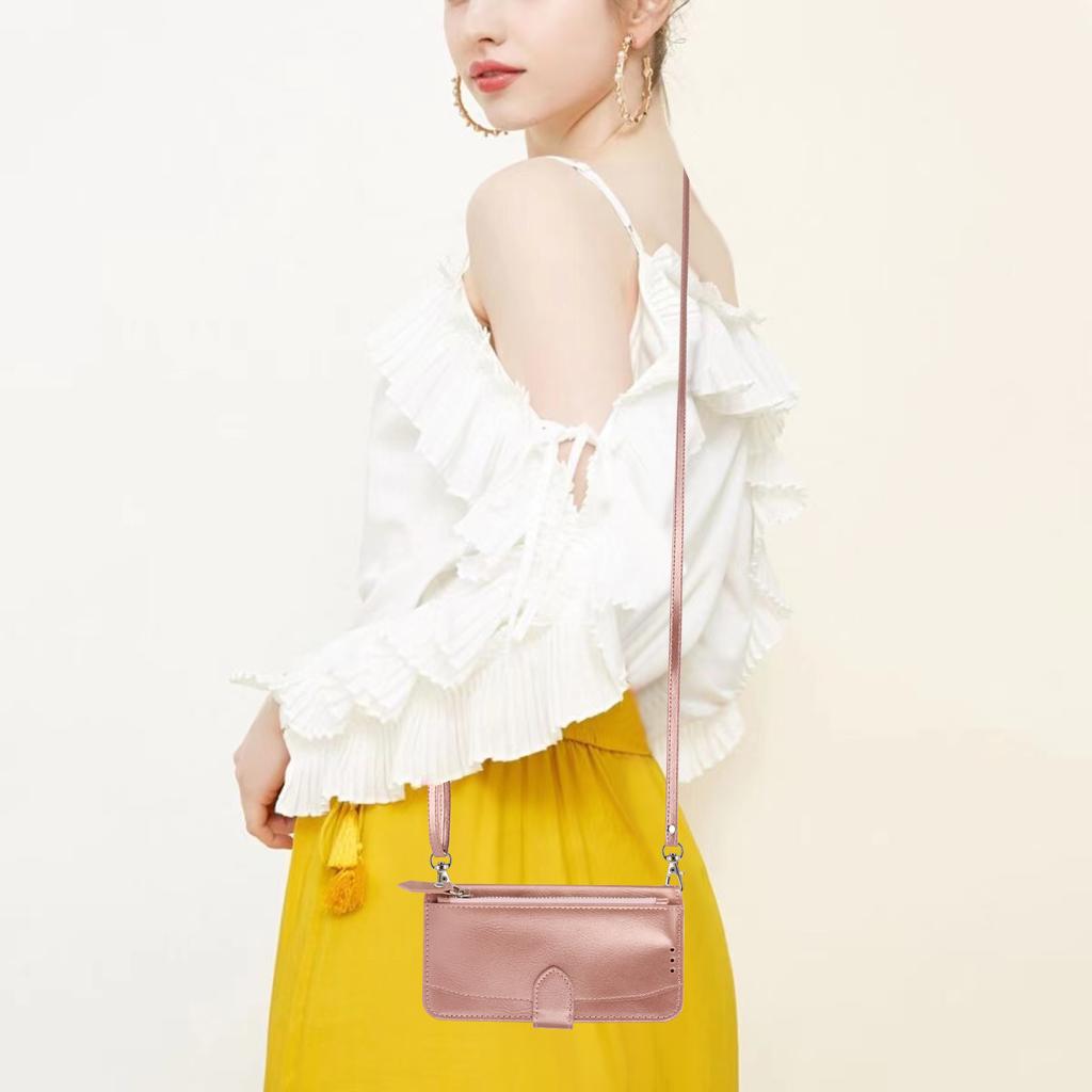 For Samsung Galaxy S26 Case Zipper Pocket Leather Phone Cover with Crossbody Shoulder Strap