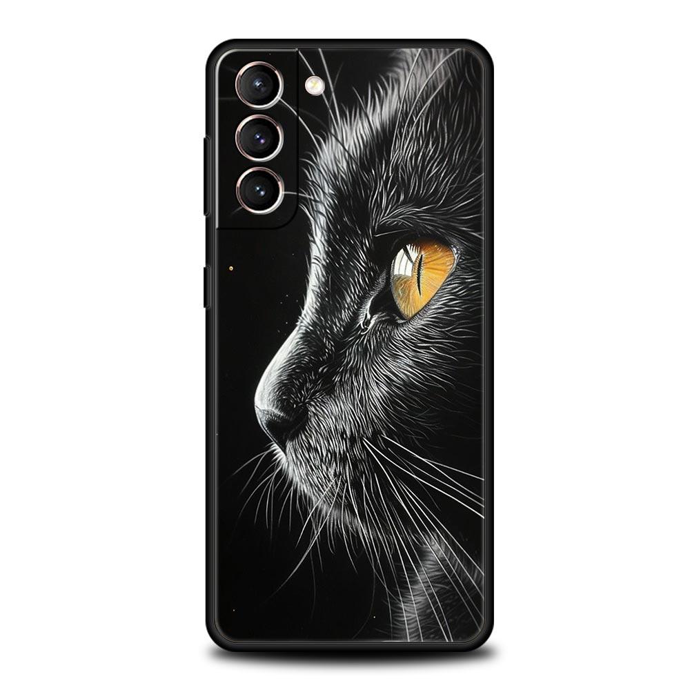 Cat Line Black Cats Phone Case For Samsung Galaxy S26 Ultra S25 Plus S24 FE S23 S22 5G S21 S20 Cover Black Soft
