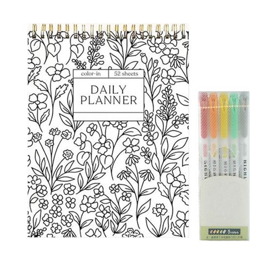 Color-In Spiral Notebook And Daily Planner Meeting Notes Coloring Book Floral