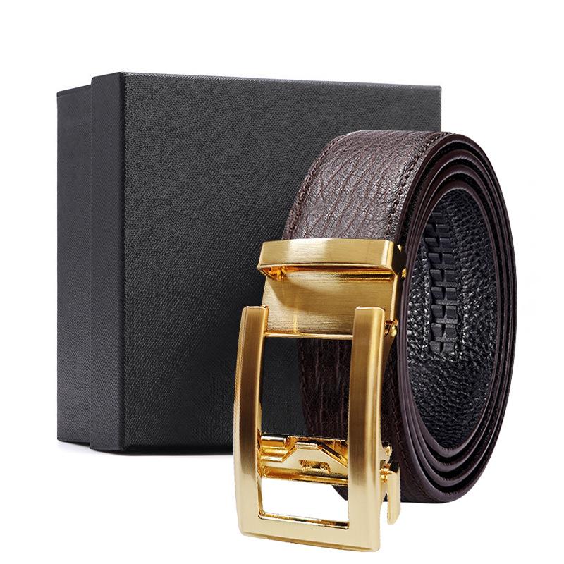 Men'S Belt Men'S Automatic Buckle Cowhide First Layer Brown Genuine Leather Men'S Belt Gift Box Holiday Gift Set