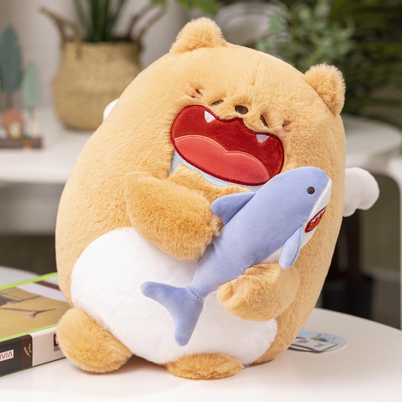 Cute Gluttonous Cat Plush Toy Carrying Carrot Rabbit Doll Shark Cat Pillow 30cm Cat
