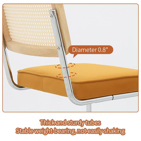 Set di 2 Sedie da Pranzo, Sedie Accento in Velluto e Rattan con Gambe Cromate, Sedie Moderne Mid-Century Design Breuer, Sedie da Pranzo Soggiorno Cucina